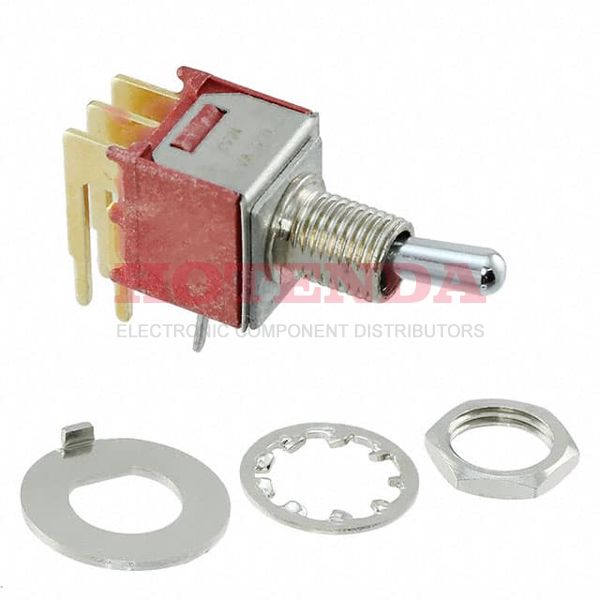 T201MHABE - Switch Toggle ON None ON DPDT Round Lever PC Pins 20VAC 20VDC 0.4VA PC Mount with Bracket and Threads