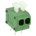 1-2834017-2 - 0.150 3.81mm Green Tray Polyamide (PA66), Nylon 6/6 Through Hole Horizontal with Board Screwless - Push Button Clamp 1 Levels 16-20 AWG