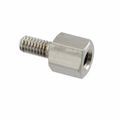 R25-3000502 - M2.5 Male/Female Threaded Hexagonal Brass Spacer, 5mm A/F, 5mm body, 5mm stud, Nickel finish