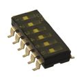 A6S-6102-P - Switch DIP OFF ON SPST 6 Flush Slide 0.025A 24VDC Gull Wing 1000Cycles 2.54mm SMD Embossed T/R