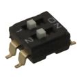 A6S-2104 - Switch DIP OFF ON SPST 2 Raised Slide 0.025A 24VDC Gull Wing 1000Cycles 2.54mm SMD Stick