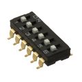 A6S-6104 - Switch DIP OFF ON SPST 6 Raised Slide 0.025A 24VDC Gull Wing 1000Cycles 2.54mm SMD Stick