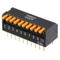 A6ER-0104 - Switch DIP ON OFF SPST 10 Piano 0.025A 24VDC PC Pins 1000Cycles 2.54mm Thru-Hole Tube