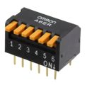 A6ER-6104 - Switch DIP ON OFF SPST 6 Piano 0.025A 24VDC PC Pins 1000Cycles 2.54mm Thru-Hole Tube