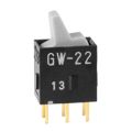 GW22LHP - NKK SWITCHES GW22LHP Rocker Switch, Non Illuminated, DPDT, On-None-On, Grey, Through Hole, 100 mA