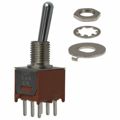 T203SHCQE - Switch Toggle ON OFF ON DPDT Round Lever PC Pins 2A 120VAC 28VDC PC Mount with Threads