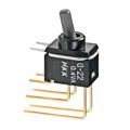 G22AV - Switch Toggle ON None ON DPDT Round Lever PC Pins 0.1A 28VAC 28VDC 0.4VA PC Mount with Bracket