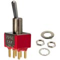 7201SYCBE - Switch Toggle ON None ON DPDT Round Toggle PC Pins 20VAC 20VDC 0.4VA PC Mount with Threads