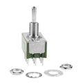M2044SS1W03 - Switch Toggle ON ON ON DP3T Small Bat Lever PC Pins 6A 250VAC 30VDC PC Mount with Threads