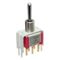 7203SD9V3BE - Switch Toggle ON OFF ON DPDT Round Lever PC Pins 20VAC 20VDC 0.4VA PC Mount with Bracket