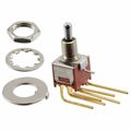 T203MYAVBE - Switch Toggle ON OFF ON DPDT Round Lever PC Pins 20VAC 20VDC 0.4VA PC Mount with Bracket and Threads