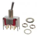 7201SYV6BE - Switch Toggle ON None ON DPDT Round Lever PC Pins 20VAC 20VDC 0.4VA PC Mount with Bracket and Threads