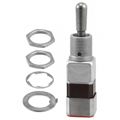 112TW1-7 - Switch Toggle (ON) OFF (ON) DPDT Round Toggle Solder 5A 125VAC 30VDC Panel Mount with Threads
